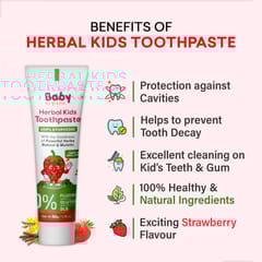 Babyorgano Herbal Kids Toothpaste, Non Gel, 50gm, with the goodness of Babool and Mulethi, Strawberry Flavour, Fluoride Free, SLS Free, 100% Ayurvedic, FDCA Approved