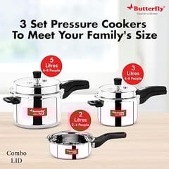 Butterfly Tez Triply Pressure Cooker, OLC, 2, 3, 5 Ltr Combo,Silver, 10 litre, Triply Stainless Steel