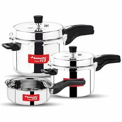 Butterfly Tez Triply Pressure Cooker, OLC, 2, 3, 5 Ltr Combo,Silver, 10 litre, Triply Stainless Steel