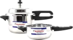 Butterfly Blueline 3 L, 2 L Induction Bottom Outer Lid Pressure Cooker & Pressure Pan (Stainless Steel), 3 liter