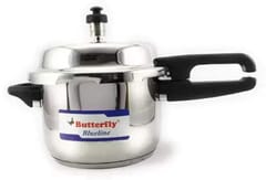Butterfly Blueline 3 L, 2 L Induction Bottom Outer Lid Pressure Cooker & Pressure Pan (Stainless Steel), 3 liter
