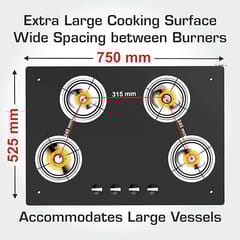 Vidiem Gas Stove G4 192 A AIR (Black with Silver) | 4 Burner Gas Stove