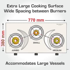 Vidiem Gas Stove S3 179 A Viva (Silver & Black) | 3 Burner Stainless Steel | ISI Certified | Manual Ignition