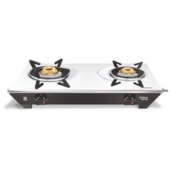 Vidiem Gas Stove SS2 196 A Viva (Silver & Black) | 2 Burner Stainless Steel | ISI Certified | Manual Ignition