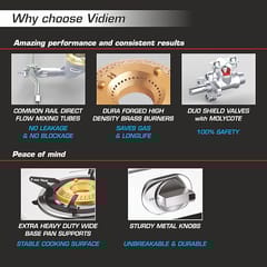 Vidiem Gas Stove S3 225 A Tusker (Silver) | Stainless Steel 3 Burner Gas Stove | Manual Ignition | Safety, Reliability, High Efficiency