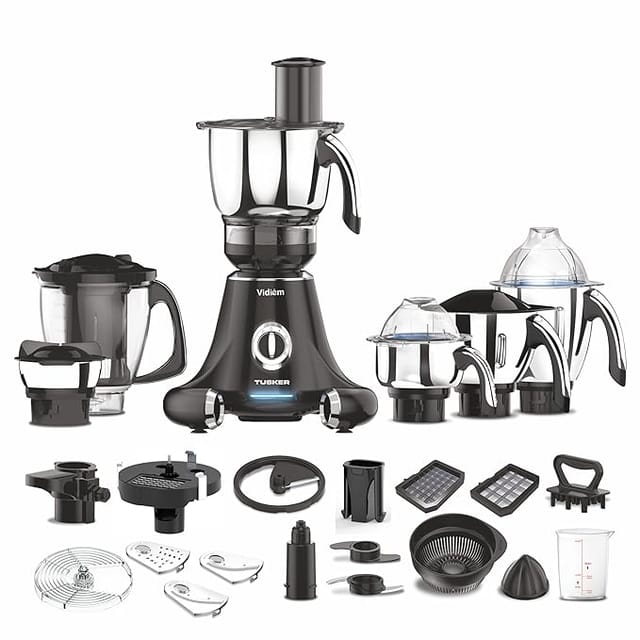Vidiem Mixer Grinder 608 A Tusker | Mixer grinder 750 watt with 3 Jars & 1 Juicer Mixer Grinder, 1 Multi chef | 4 Leakproof Jars with self-lock for wet & dry spices, chutneys
