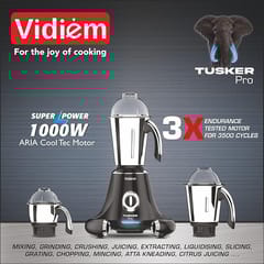 Vidiem Mixer Grinder 645 A Tusker | Mixer grinder 1000 watt with 3 Jars | 3 Leakproof Jars with self-lock for wet & dry spices, chutneys