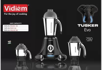 Vidiem Tusker Evo Premium 750 Mixer Grinder (3 Jars, Black)