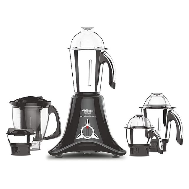 Vidiem Mixer Grinder 518 A VSTAR Premium 750 watt (Black) with 4 Leakproof Jars & 1 Juicer Mixer Grinder | self-lock for wet & dry spices, chutneys & curries