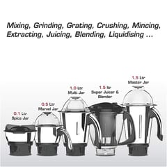 Vidiem Mixer Grinder 518 A VSTAR Premium 750 watt (Black) with 4 Leakproof Jars & 1 Juicer Mixer Grinder | self-lock for wet & dry spices, chutneys & curries