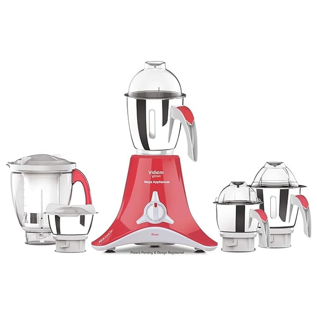 Vidiem Mixer Grinder 563 A VSTAR Rose (Pink & White) | Juicer Mixer Grinder 750 Watts | 5 Leakproof Jars with self-lock for wet & dry spices, chutneys