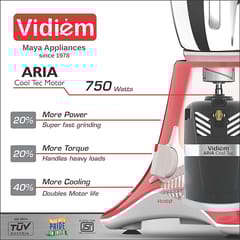 Vidiem Mixer Grinder 563 A VSTAR Rose (Pink & White) | Juicer Mixer Grinder 750 Watts | 5 Leakproof Jars with self-lock for wet & dry spices, chutneys