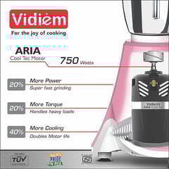 Vidiem MG 584 A IVY Plus 750 Watts Mixer Grinder with 4 Jars, Light Pink