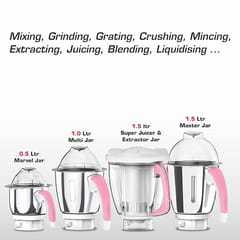 Vidiem MG 584 A IVY Plus 750 Watts Mixer Grinder with 4 Jars, Light Pink