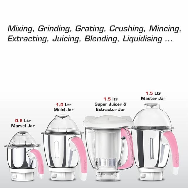 Vidiem MG 584 A IVY Plus 750 Watts Mixer Grinder with 4 Jars, Light Pink