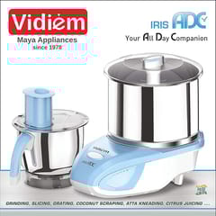 Vidiem IRIS ADC Wet Grinder ST 327 A (White & Blue) | Wet Grinder 2 Litre with 1 Mult Chef jar for Slicing, Atta kneading, Citrus juicing, Coconut scrapping & Grating | 5 Years Warranty