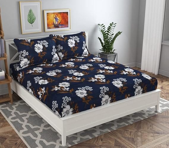 BSB HOME® Aspire Collections 120 TC Microfiber Flat Double/Queen Size Bedsheets with 2 Pillow Covers Microfiber,110 GSM Printed Multicolour Bedsheets for Double Bed Microfiber(86 x 88 Inch)