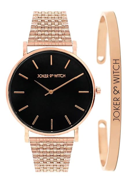 Joker & Witch Women's Starry Night Rose Gold Dial and Band Analog Stainless Steel Watch Bracelet Stack