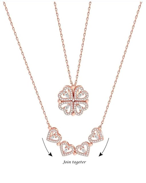 MEENAZ Pendant For Girls Women Ladies girlfriend Wife Heart Necklace locket 4 Heart Magnetic Rose Gold Necklace Heart Necklace Diamond Pendants chains Valentine gifts Birthday Gift propose lovers love