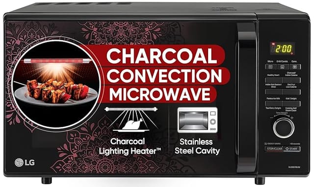 LG 28 L Charcoal Convection Healthy Microwave Oven (MJ2887BIUM, Black, Healthy Heart Recipes, Diet Fry, Pasteurized Milk, 360° Motorised Rotisserie & 10 Years of warranty on Charcoal Heater)