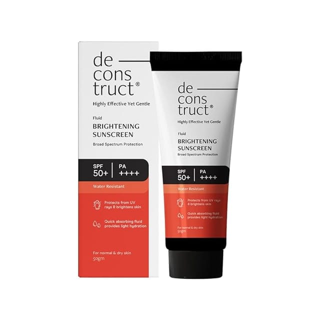 Deconstruct Brightening Sunscreen SPF 50+ for Dry Skin | 8 hours Long Lasting Dewy Sunscreen | Water Resistant, No White Cast, Quick Absorbing | For Women and Men | 50gm