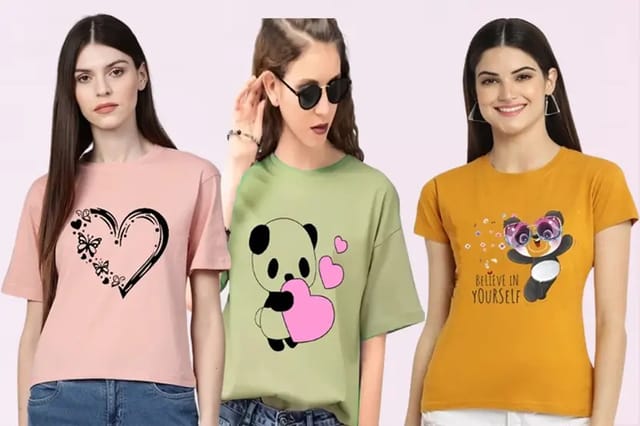 Women Printed Round Neck Polyester Multicolor T-Shirt