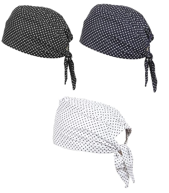BISMAADH 100% Cotton Polka Dot Printed Durag Skull Cap Bandana Sweatband Handband Pack of 3