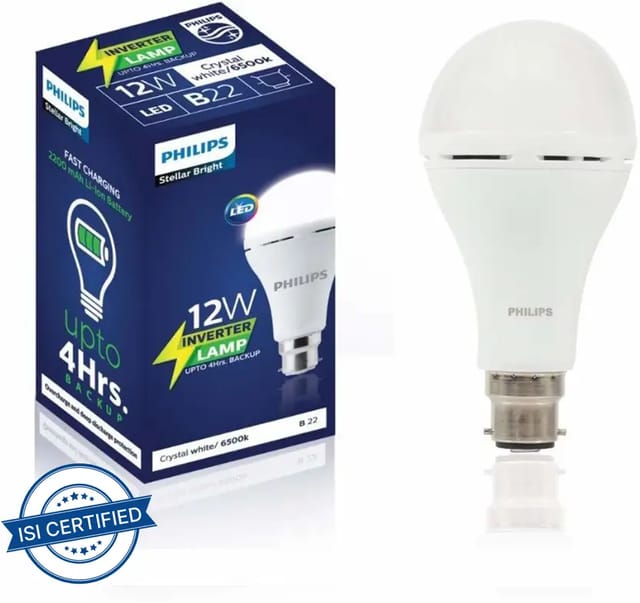 PHILIPS Inverter 12 Watt Rechargeable LED for Home, Cool Daylight, Base B22 4 hrs Bulb Emergency Light  (White)