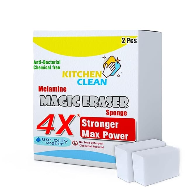 Kitchen Clean ™ 4X Stronger Melamine Magic Eraser | Chemical Free Multipurpose Nano-tech Magic Foam | Home Kitchen Bathroom Taps Wall Glass Stains Shoes Sneakers Cleaning Sponge (Pack of 2 Pcs)