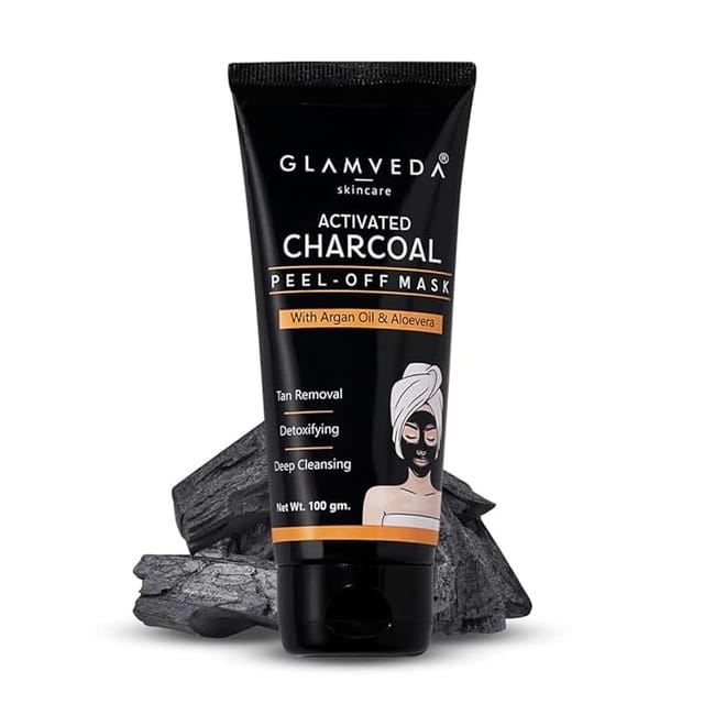 Glamveda Activated Charcoal Peel Off Mask | Cleans Pores, Removes Blackheads & Tanning | Anti Pollution | Pimples| Acne | No Parabens Enriched With Argan Oil & Vitamin E 100gm Pack Of (1)