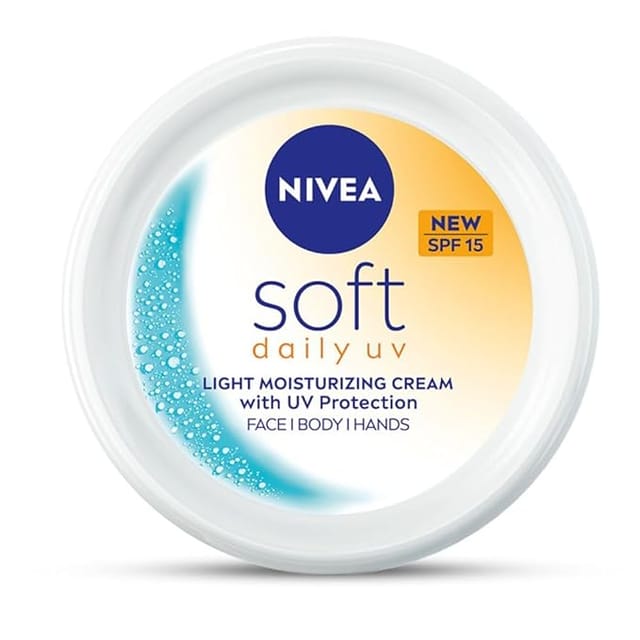 NIVEA Soft Daily UV Light Moisturising Cream with SPF-15, Vitamin E, Shea butter and Jojoba oil | Light Weight & Non Greasy | 48 H Hydration| UV Protection | All Skin types |50ml