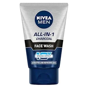 NIVEA Men Face Wash, All in 1 Charcoal, to Detoxify & Refresh Skin with 10x Vitamin C Effect, for All Skin Types, 50 g