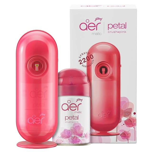 Godrej aer Matic, Automatic Air Freshener Kit with Flexi Control - Petal Crush Pink (225 ml)
