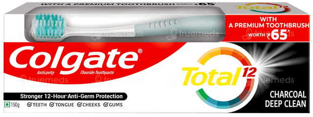 Colgate Total 150Gm Charcoal Deep Clean Antibacterial Toothpaste, (Combo Pack Offer, Soft Toothbrush)